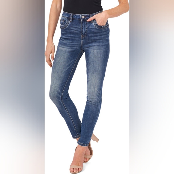 CeCe Denim - CECE High Waist Frill Pocket Straight Leg Jeans